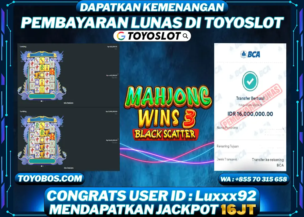 BUKTI KEMENANGAN Mahjong Wins 3 - Black Scatter Rp16,000,000- LUNAS